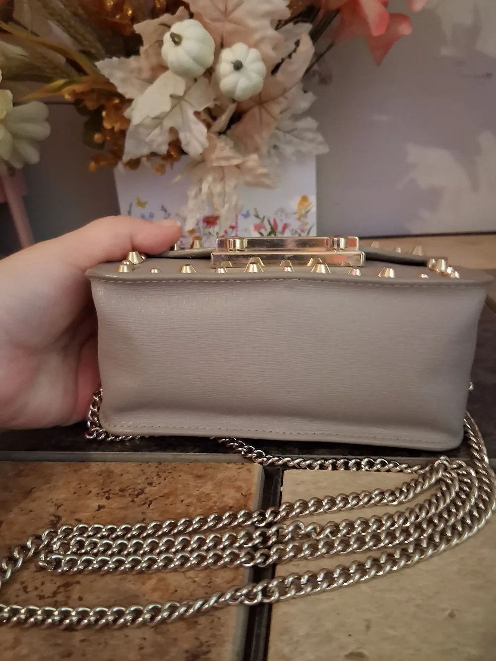 Furla Gray Studded Metropolis Mini